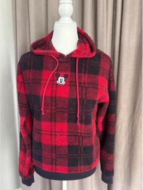 Disney Mickey Mouse Buffalo Plaid Fleece Hoodie XS